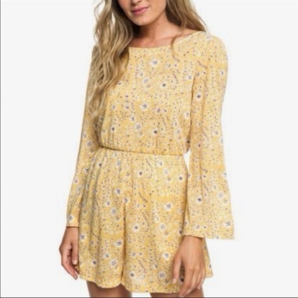 Roxy Beach Chiller Mini Long Sleeve Yellow Floral Romper